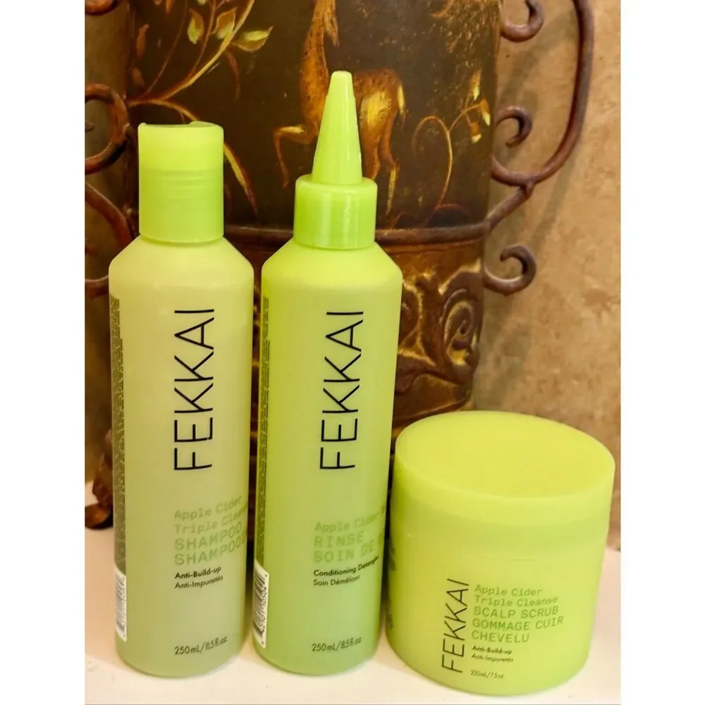 FEKKAI -NWT 3-Piece Apple Cider Detox Hair Care Products/Shampoo,  Rinse & Scrub